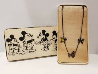 Antique 1930s Mickey Mouse Child’s Necklace W/ Box Vintage Jewelry - Disney
