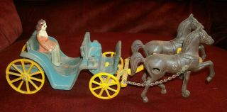Antique Cast Stanley Toy Horse Drawn Carriage Buggy W/ Rider 11 1/2 "