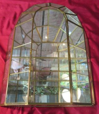 Vintage Brass Glass Table Top /wall Curio Cabinet Display Shelf Case Mirror Back