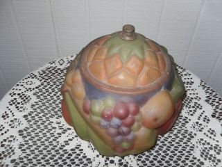 1970 ' S PAIRPOINT STYLE REVERSE HAND PAINTED PUFFY FRUIT GLASS LAMP SHADE 2