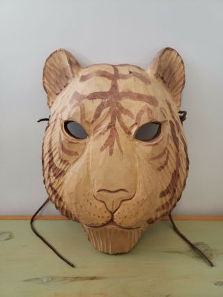 Wooden Hand Carved Lion Mask Animal Wall Decor African Jungle Folk Art Culture