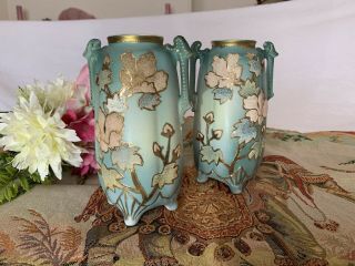 Stunning Antique Royal Nippon Coraline Vases - Japan Nishiki Royal Nippon