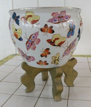 Decorative Large Chinese Porcelain Butterfly Flower Pot With Stand Ld