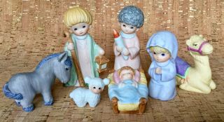 Vintage Homco 5 Pc Bisque Ceramic Child’s Nativity Set,  Avon Camel & Donkey Euc