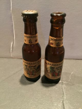 2 Barbarossa Beer Mini Salt & Pepper Mini Bottles.  All.  Very Rare