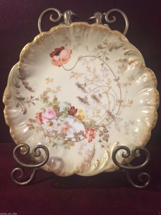 Antique Hand Painted Martial Redon Mr France Limoges Flower Cabinet Plate