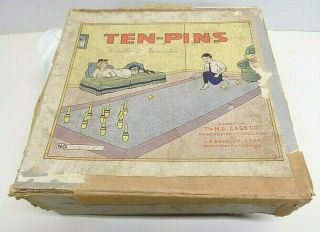 Early1900s Wooden Ten Pins Bowling Set W/ Box - C.  E.  Bradley - N D Cass