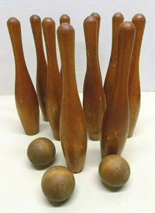 Early1900s Wooden Ten Pins Bowling Set w/ Box - C.  E.  Bradley - N D Cass 2