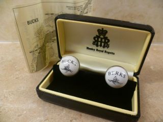 Vintage Round Silver Enamel Rowing Berks & Bucks Henley Royal Regatta Cufflinks