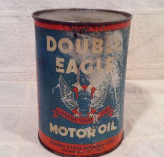 Vintage DOUBLE EAGLE MOTOR OIL 1 qt.  Metal Can Double Eagle Refining Corp.  Okla. 3