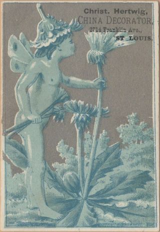 Victorian Trade Card - Christ.  Hertwig - China Decorator - St Louis Mo - Cherub - Thistle