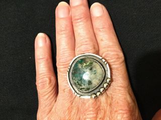 Vtg Native American Green Turquoise Sterling Silver Ring Large 1.  25” - Sz 8.  5