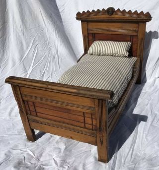Antique Victorian 26 " East Lake Wood Doll Bed Large Or Salesman Sample Furniture
