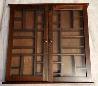 Vintage Wood Wall Curio Cabinet Glass Doors Shadow Box Collectible Display