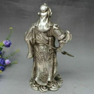 China Folk Copper Silver Station Dragon Guangong Guan Gong Yu Warrior God Statue 2