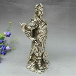 China Folk Copper Silver Station Dragon Guangong Guan Gong Yu Warrior God Statue 3