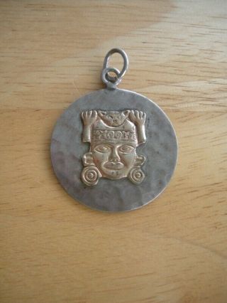 Vintage 18k Gold On Sterling Silver Tribal Mayan Warrior Pendant 1 1/4 " 6.  4g