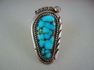 Vintage Cecil Henry Navajo Sterling Silver & Spiderwebbed Turquoise Ring Sz8.  25