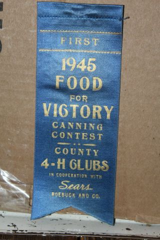 1945 Food For Victory Canning Contest Blue Ribbon County 4 - H Club Sears Roebuck