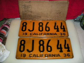 Vintage 1936 California Pair License Plates Yom Dmv Clear Plates