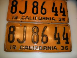 VINTAGE 1936 CALIFORNIA PAIR LICENSE PLATES YOM DMV CLEAR PLATES 2