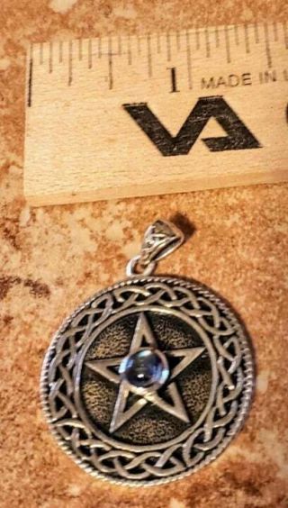 Solid Sterling Silver Pentacle With Celtic Knotwork And Rainbow Moonstone