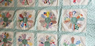 Vintage Dresden Plate Feedsack Fabric Quilt Late 1800 