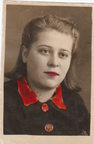 1946 Pretty Young Woman Girl Adele Hand Tinted Old Russian Soviet Photo
