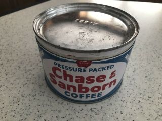 Vintage 1lb Chase & Sanborn Keywind Coffee Tin Can,