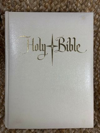 Vintage Large Family Holy Bible 1965 Gold White King James Version Christianity