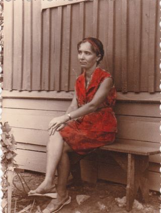 1960s Pretty Young Woman On Bench Hand Tinted Old Russian Soviet Photo