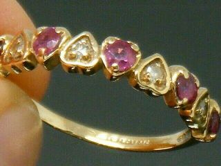 9ct Gold 9k Gold Ruby & Diamond Love Heart Vintage Eternity Ring Size L
