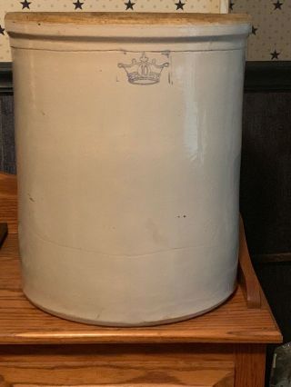 Antique 10 Gallon Blue Crown Stoneware Crock Pottery