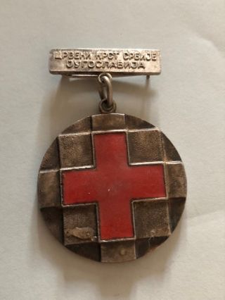 Red Cross Yugoslavia - Serbia Red Cross Silver Enamel Medal,  58x38 Mm
