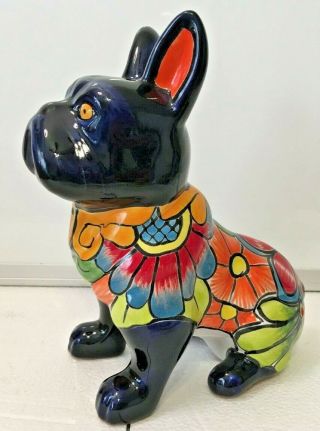 Mexican Pottery Animal Talavera Dog Figure French Bulldog Ceramic Folk Art
