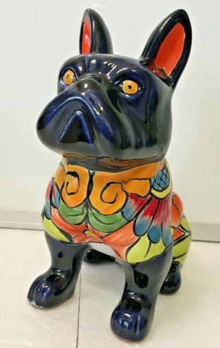 Mexican Pottery Animal Talavera Dog Figure French Bulldog Ceramic Folk Art 2