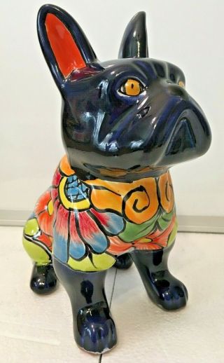 Mexican Pottery Animal Talavera Dog Figure French Bulldog Ceramic Folk Art 3