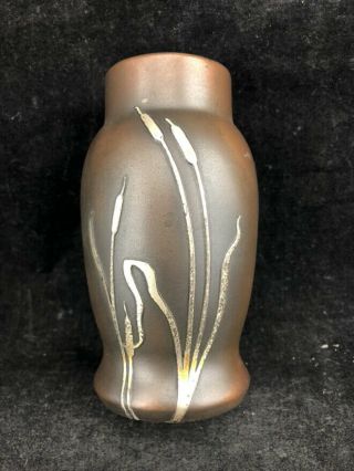 Heintz Sterling Silver On Bronze Cattail Vase Verde Patina 3818 4 1/2