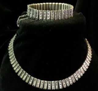 Vtg Chanel Set Catamore Sterling Silver Art Deco Rhinestone Necklace & Bracelet