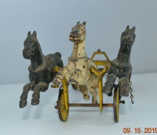 Vintage Three Horses Pulling A Carriage Wheel Base Parts Only