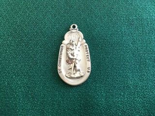 Exquisite Vintage Catholic Sterling Silver Medal St Christopher Pendant By Theda
