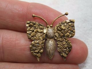 22k Alaska Real Gold Nugget Vintage Butterfly Brooch - Sterling Silver Pin