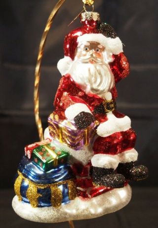 2012 Santa Sitting On Chimney Sparkle Bright By Radko Ornament Glass Silvered
