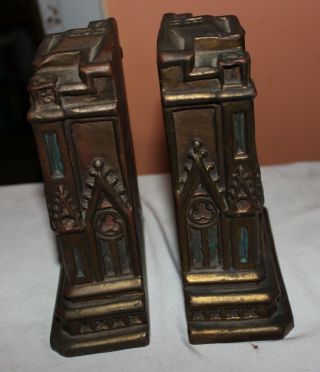 Antique Vintage Bronze Bookends Religious Hand Painted Mary & Joseph Church 3