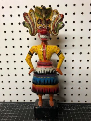 Vintage Hand Made Mexico Folk Art Sculpture Carved Wood Painted Diety Woman 12”