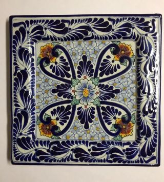 Talavera Pottery Puebla Hand Painted Mexico 11.  5” Floral Square Plate