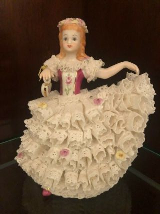 Vintage Muller Volkstedt Irish Dresden Porcelain Lace Figurine " Sweetheart "