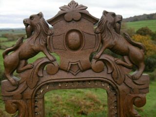 19thc Gothic Oak Wood Carved Frame With Lions