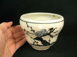 Antique Japanese Ceramic Bonsai Planter Pot Bowl Hand Painted Plum Bamboo Pine