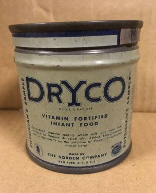 Dryco Dry Milk Tin Can Vintage Rare Physician Sample Borden Company 4 Oz Size